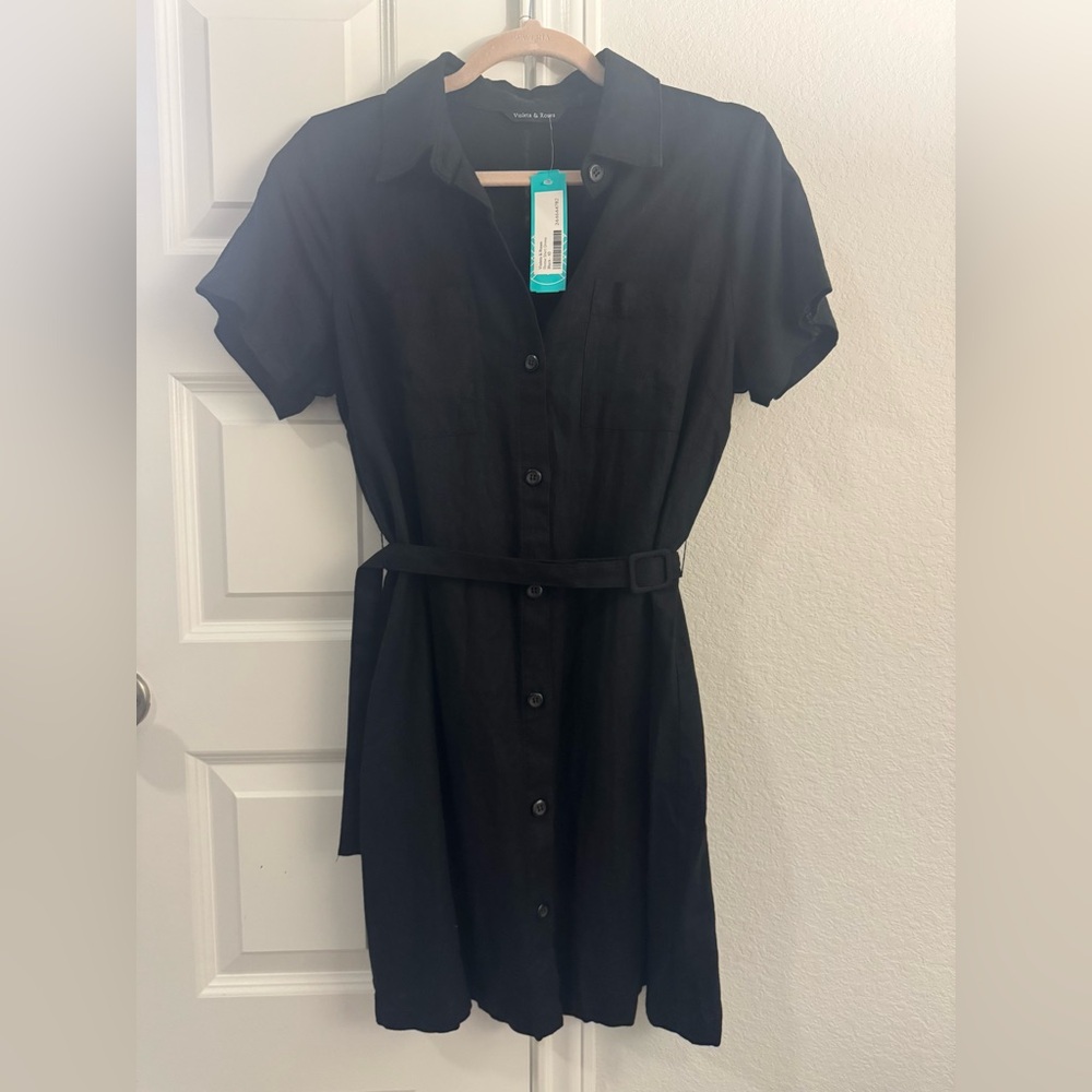 🌸 Violets & Roses “Reese” Shirt Dress – Black – Size 10 – NWT 🌸